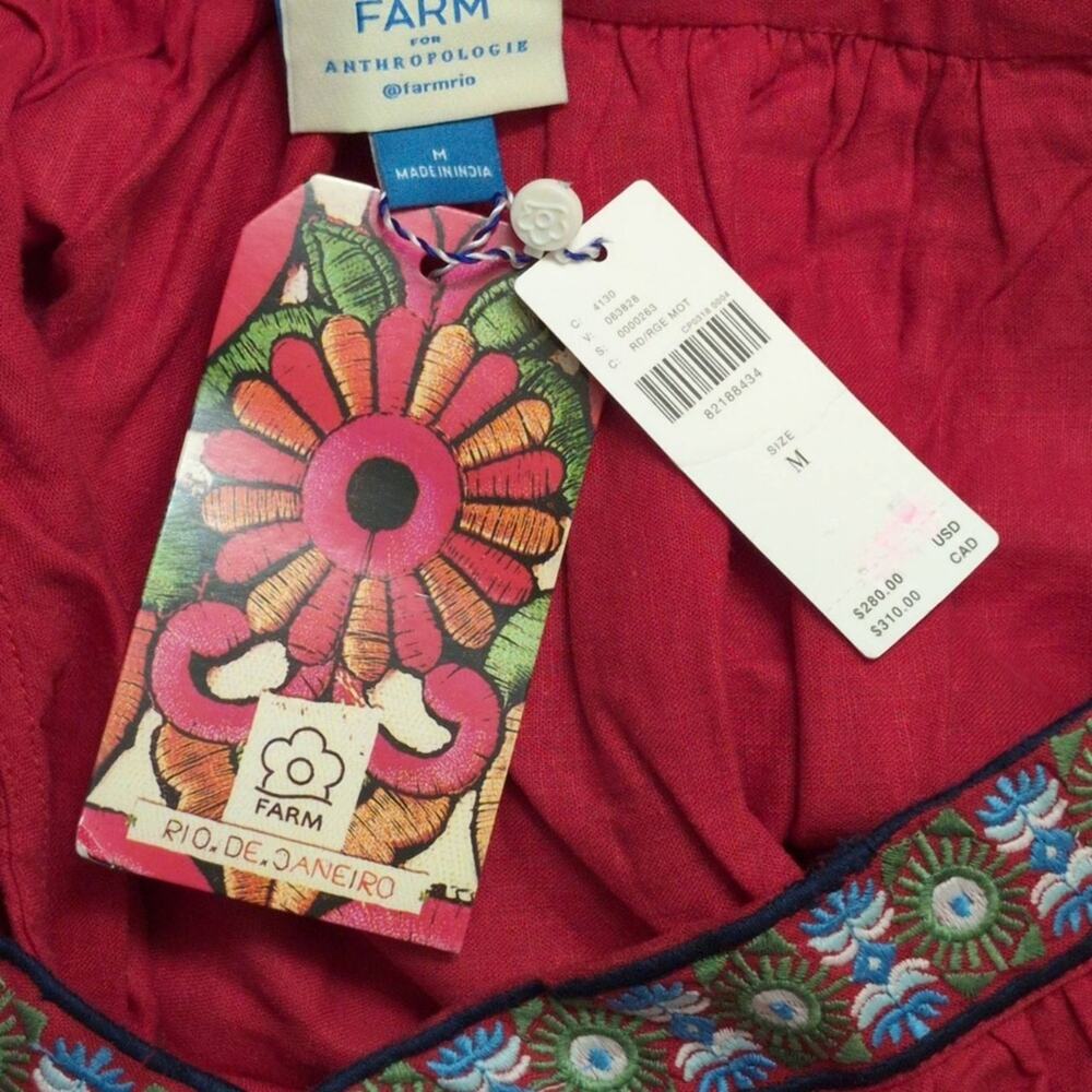 NWT Farm Rio Anthropologie Red Floral Embroidered Square Neck Boho Maxi Dress M - Picture 12 of 15